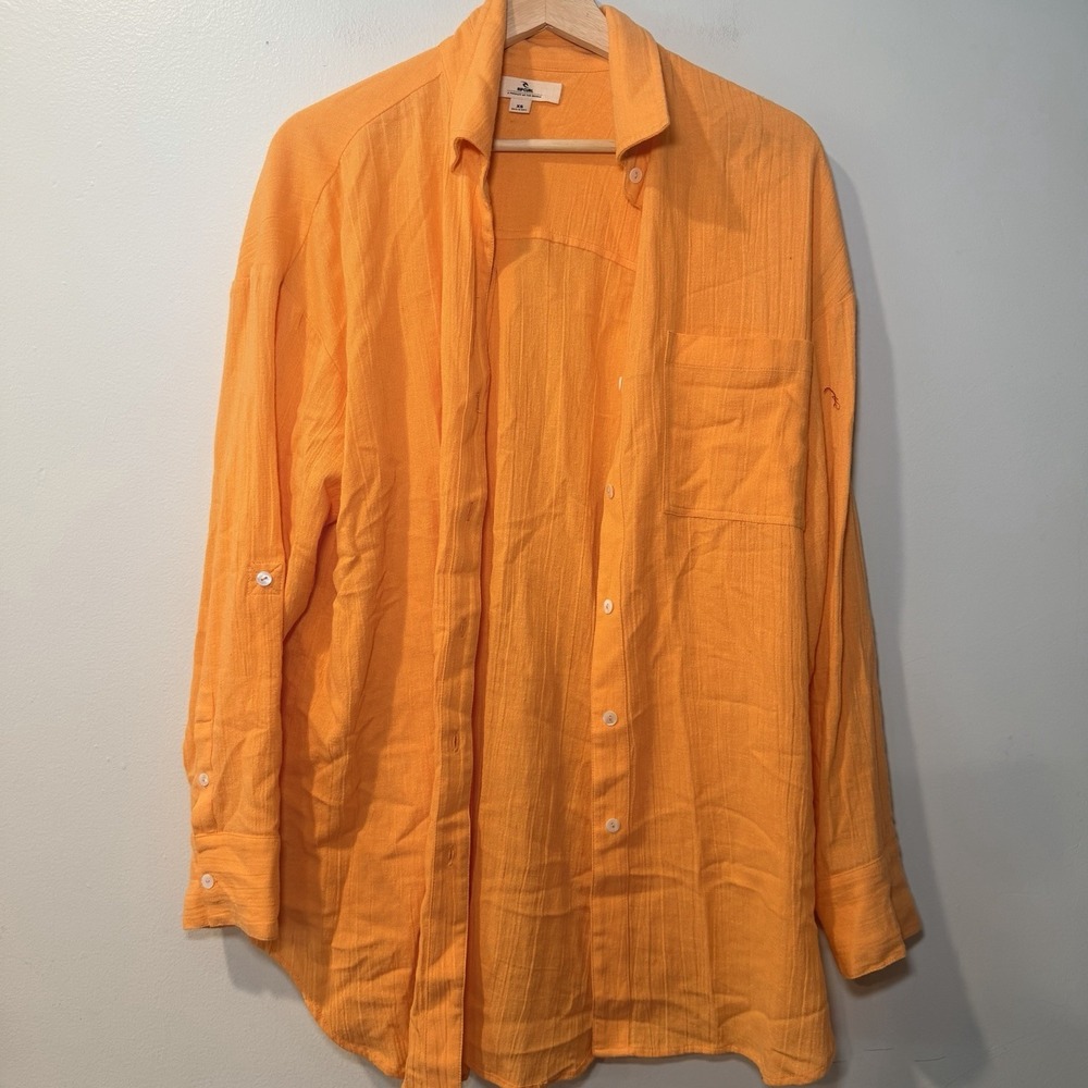 Billabong‎ Womens Vacation Mode Tunic XS Gauze Texture Orange Long Sleeve Top